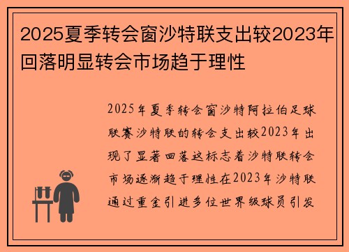 2025夏季转会窗沙特联支出较2023年回落明显转会市场趋于理性